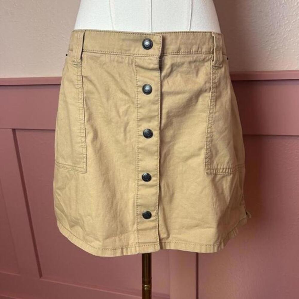 abercrombie & fitch cargo khaki utility snap mini skirt sz large cotton